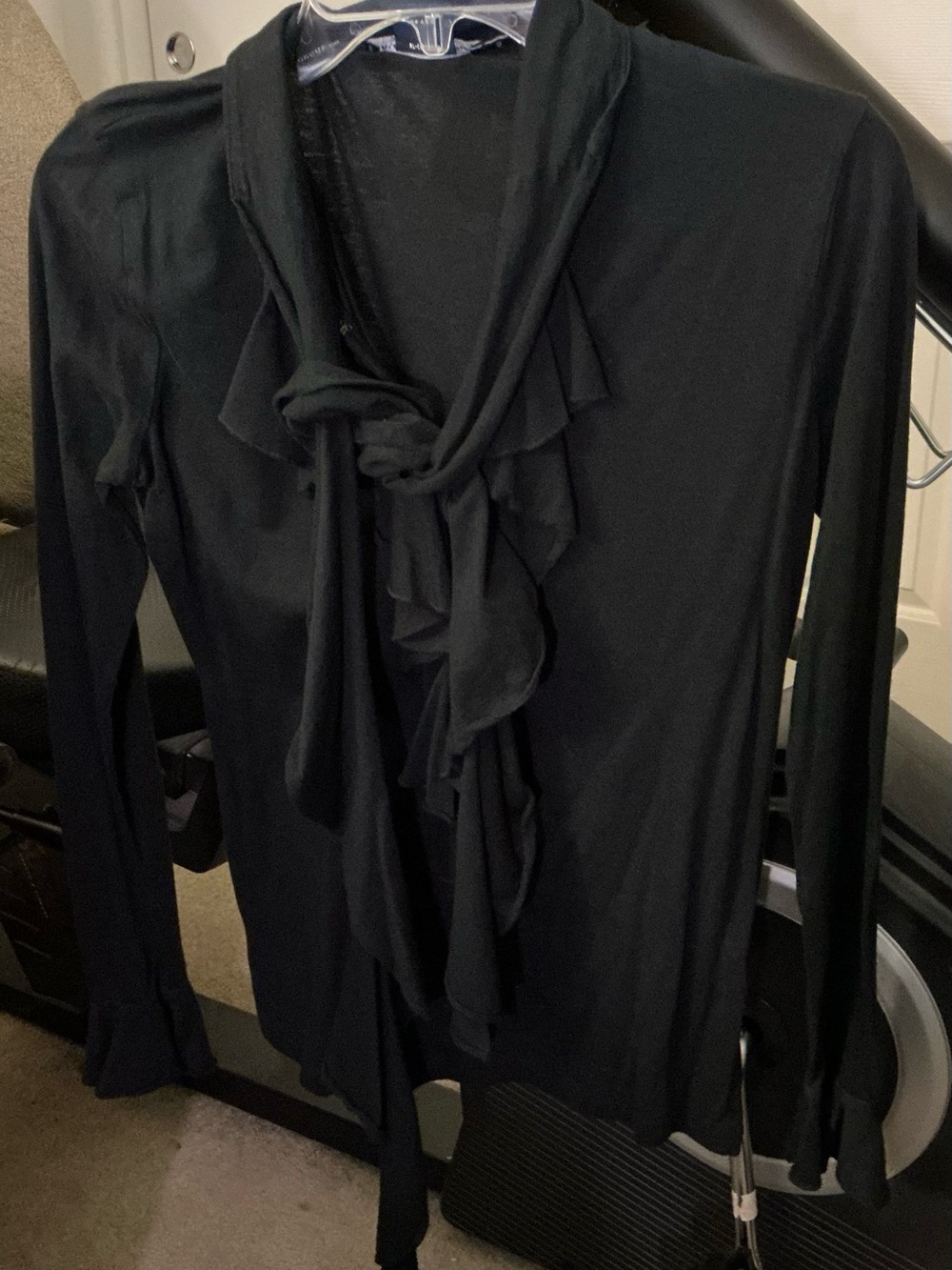 Ralph Lauren Black Long-Sleeve Ruffle Tie Front Top